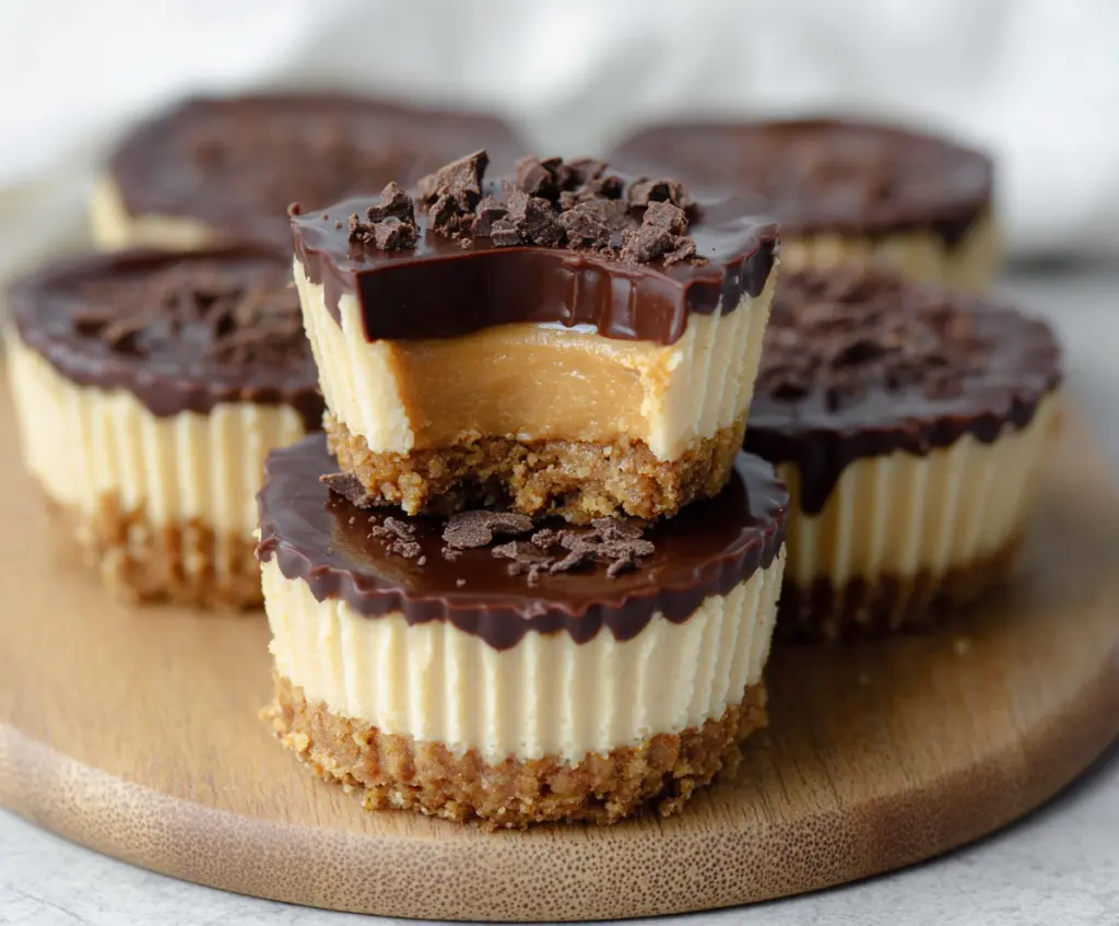 Delicious peanut butter cheesecake bites with a creamy texture and chocolate drizzle topping.