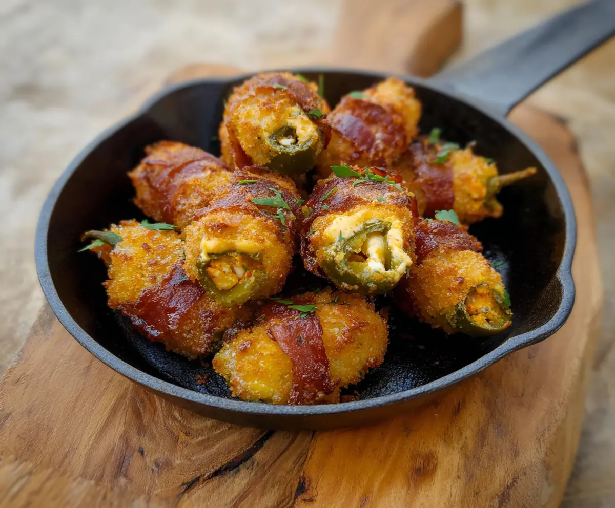Delicious pickled jalapeño poppers filled with cream cheese on a rustic plate