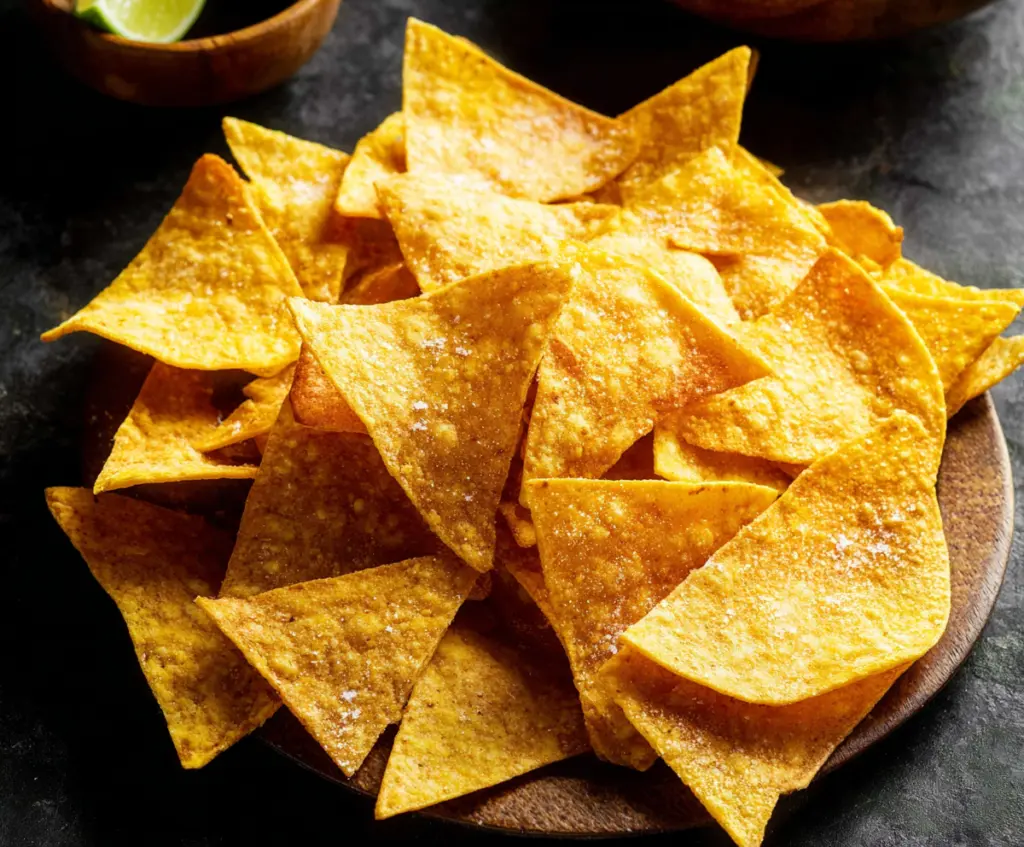 Crispy homemade tortilla chips served with salsa and guacamole