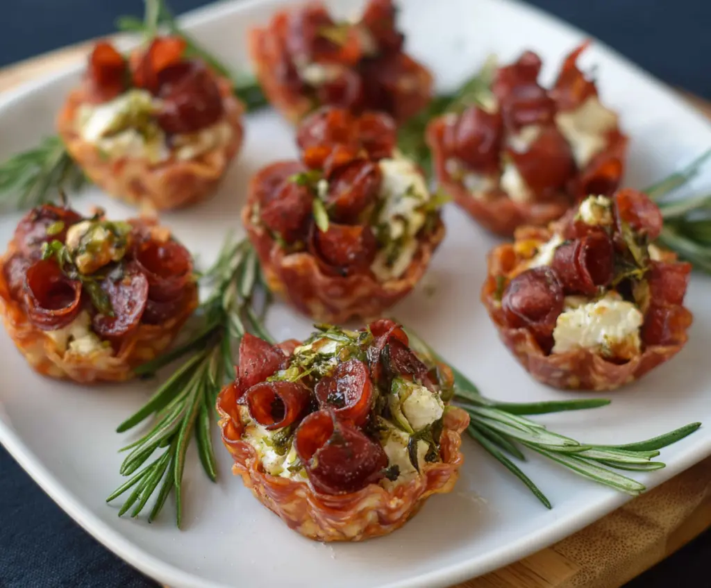 Delicious 3 Ingredient Boursin Cheese Salami Cups, a perfect appetizer with creamy cheese and savory salami.