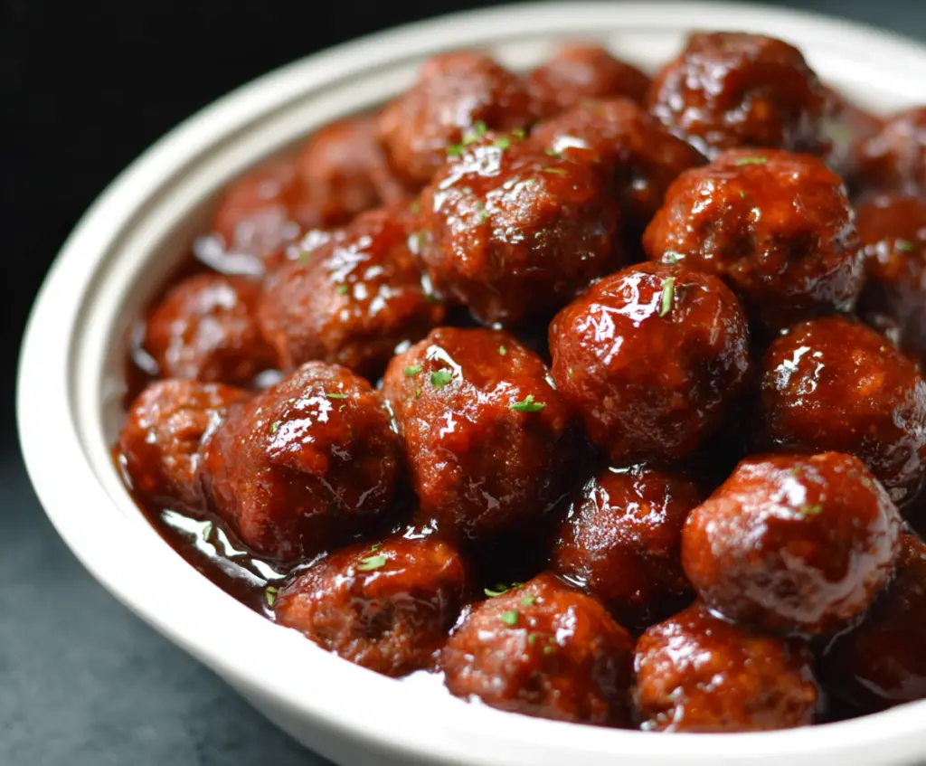 Savory Crockpot BBQ Meatballs made with 3 simple ingredients in a slow cooker