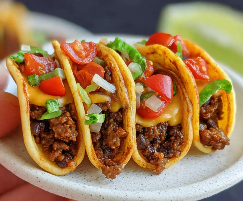 Delicious bite-sized mini tacos with fresh ingredients and colorful toppings.