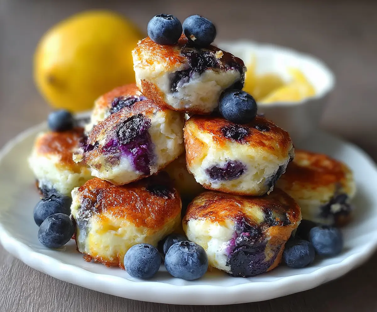 Delicious Blueberry Lemon Cottage Cheese Pancake Bites on a plate, perfect for breakfast or snacks.