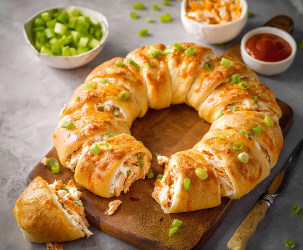 Delicious Buffalo Chicken Crescent Roll Ring, perfect for snacks and parties