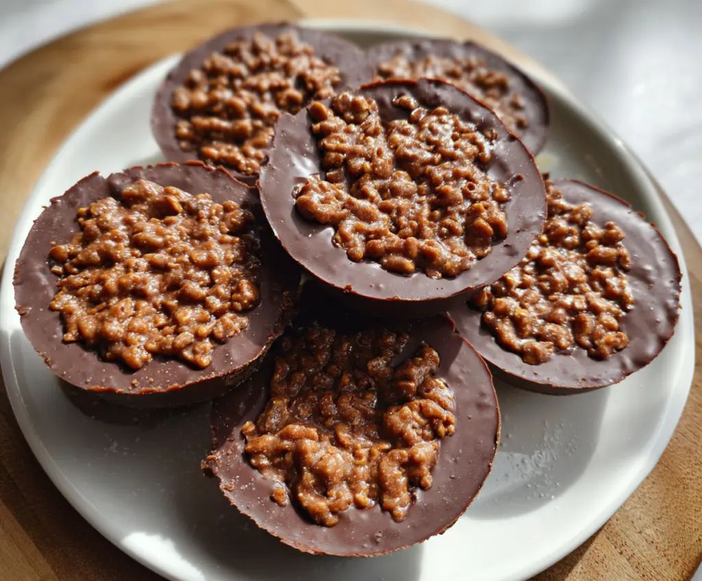 Delicious Chocolate Peanut Butter Crunch Cups with smooth chocolate and crunchy peanut butter filling