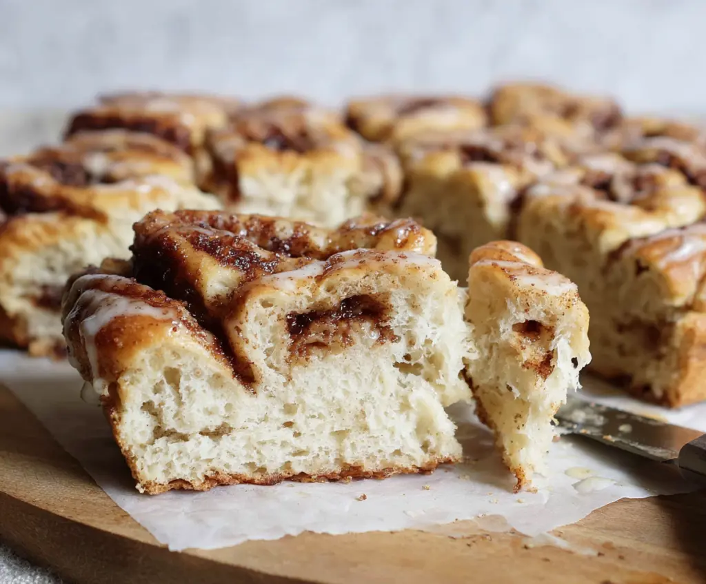 Delicious cinnamon roll sourdough focaccia topped with cinnamon and sugar.