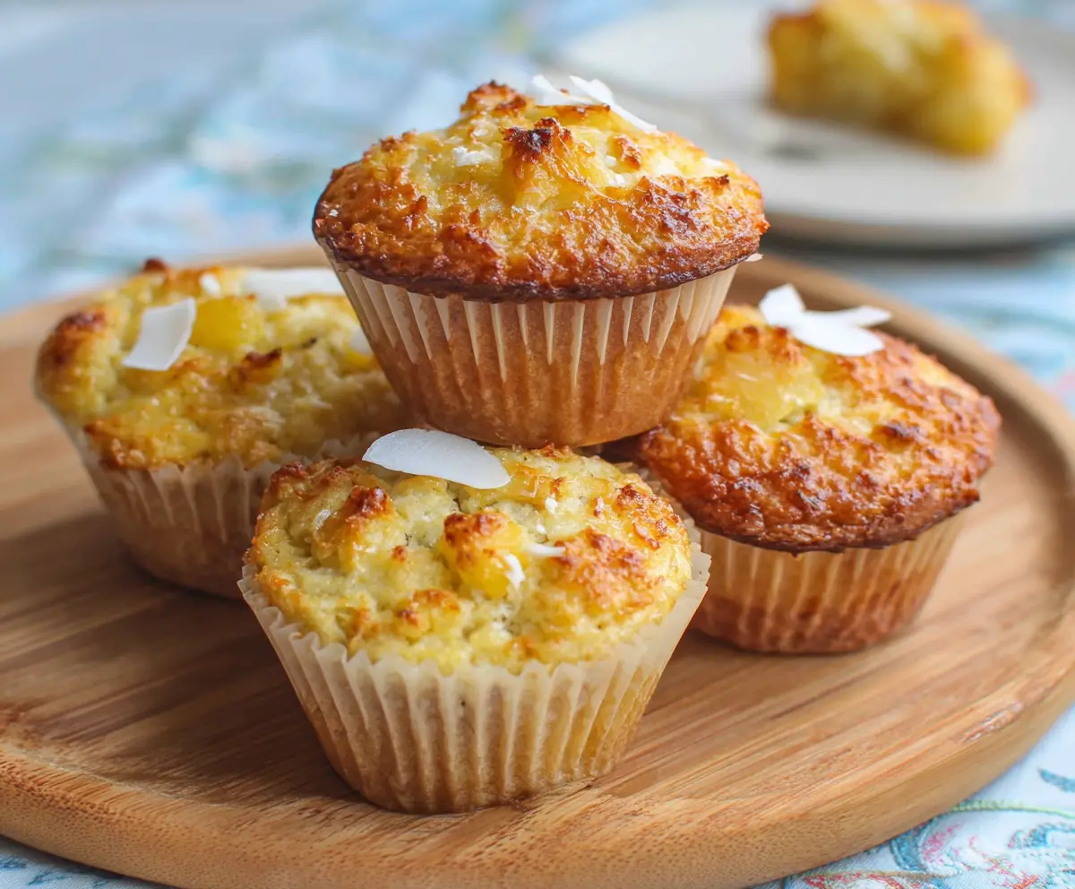 Delicious coconut and pineapple cottage cheese muffins served fresh for breakfast or snack.