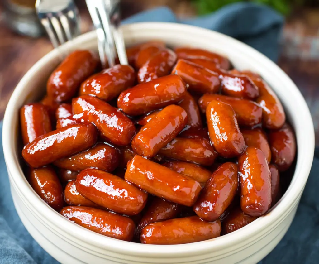 Delicious Crock Pot Little Smokies served in a bowl, perfect for party appetizers.