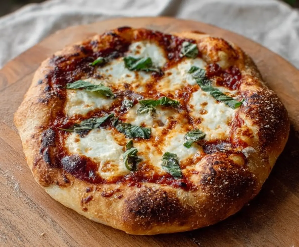 Delicious crusty sourdough pizza topped with fresh ingredients, ready to bake
