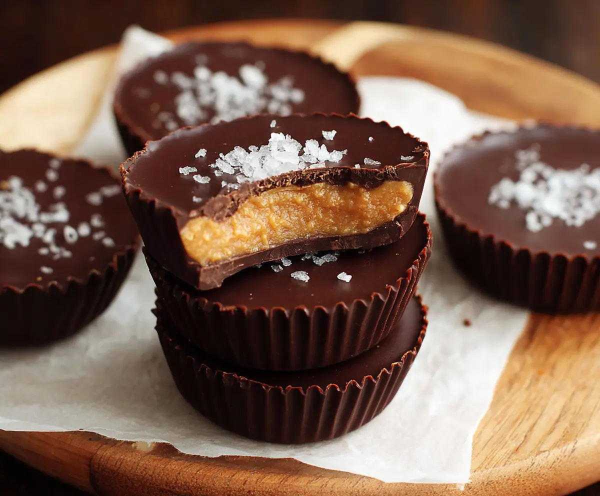 Delicious homemade dark chocolate peanut butter cups on a white plate, highlighting a healthy treat option.