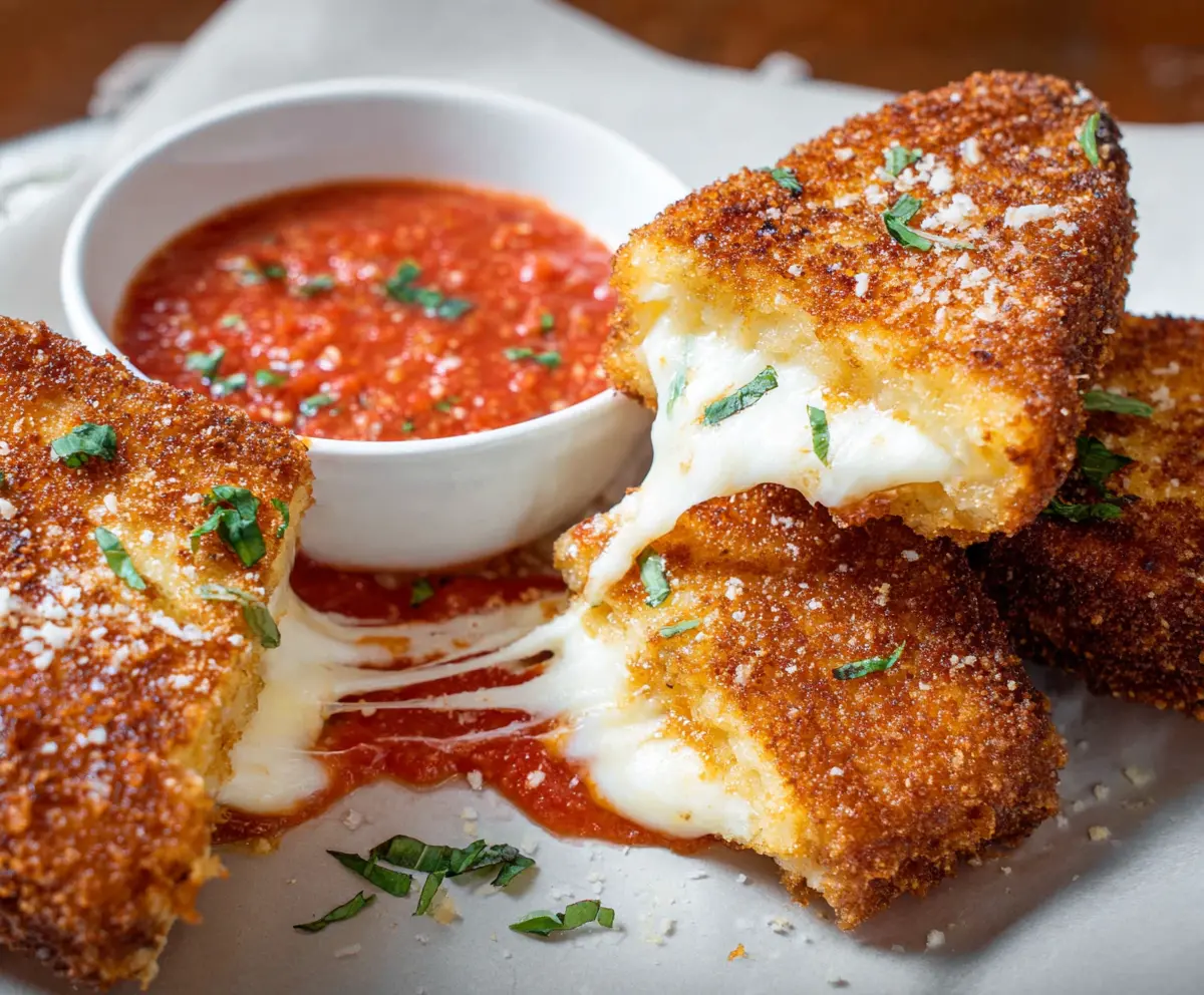 Delicious mozzarella caramelized breaded sandwich called Carrozza, crispy and golden.