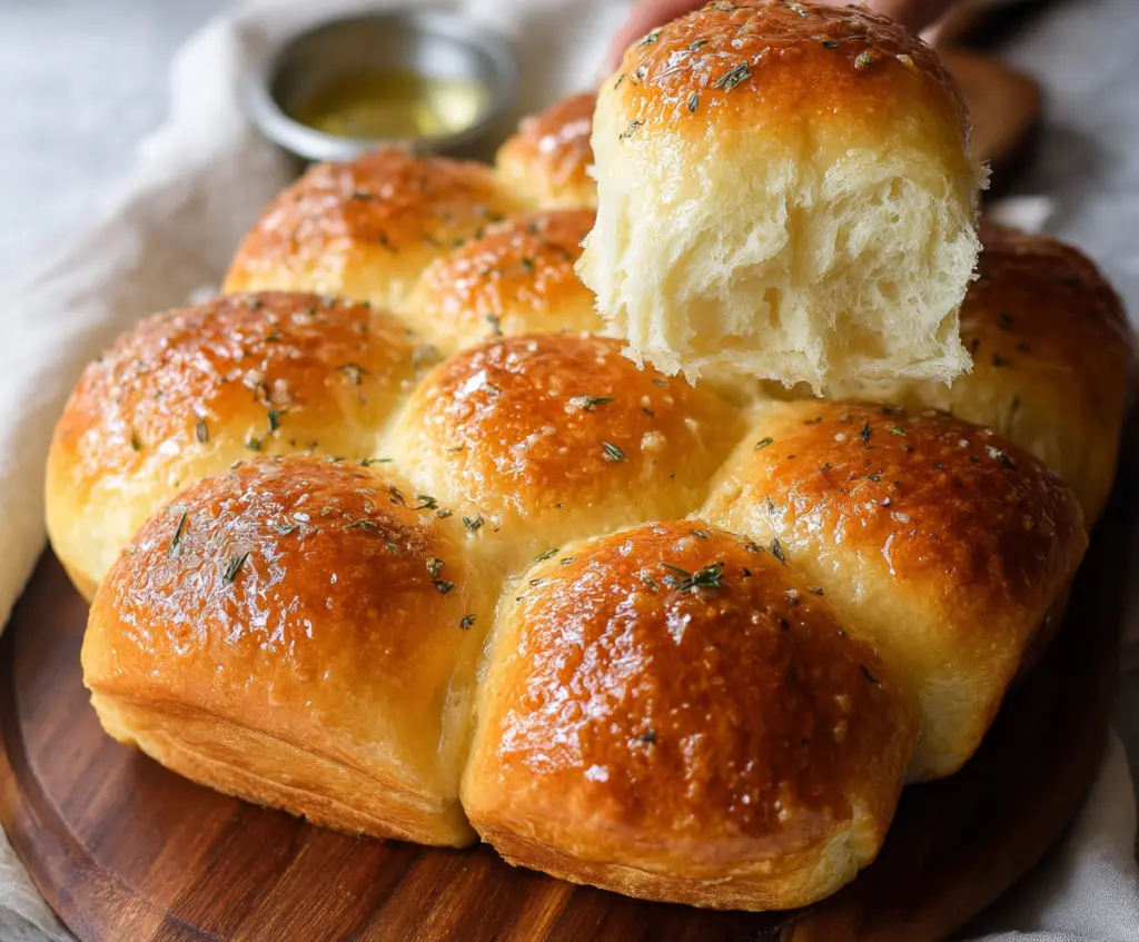 Delicious pull apart sourdough dinner rolls fresh out of the oven, showcasing golden crust and soft, fluffy interiors.