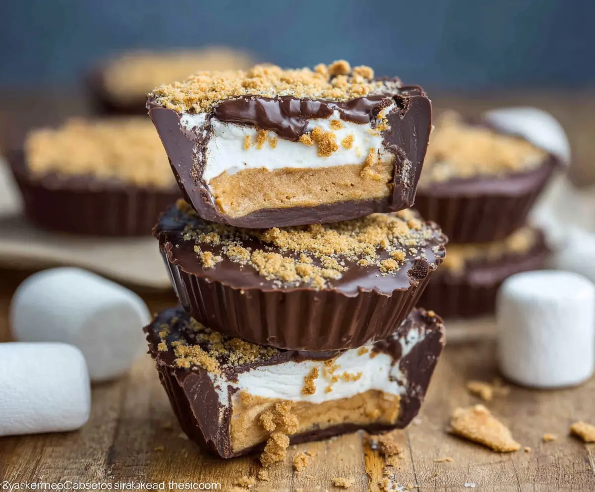 Delicious S'mores Peanut Butter Cups with chocolate, marshmallow, and peanut butter filling