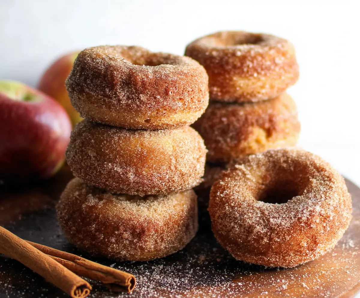 Delicious sourdough apple cider donuts dusted with cinnamon on a rustic plate.