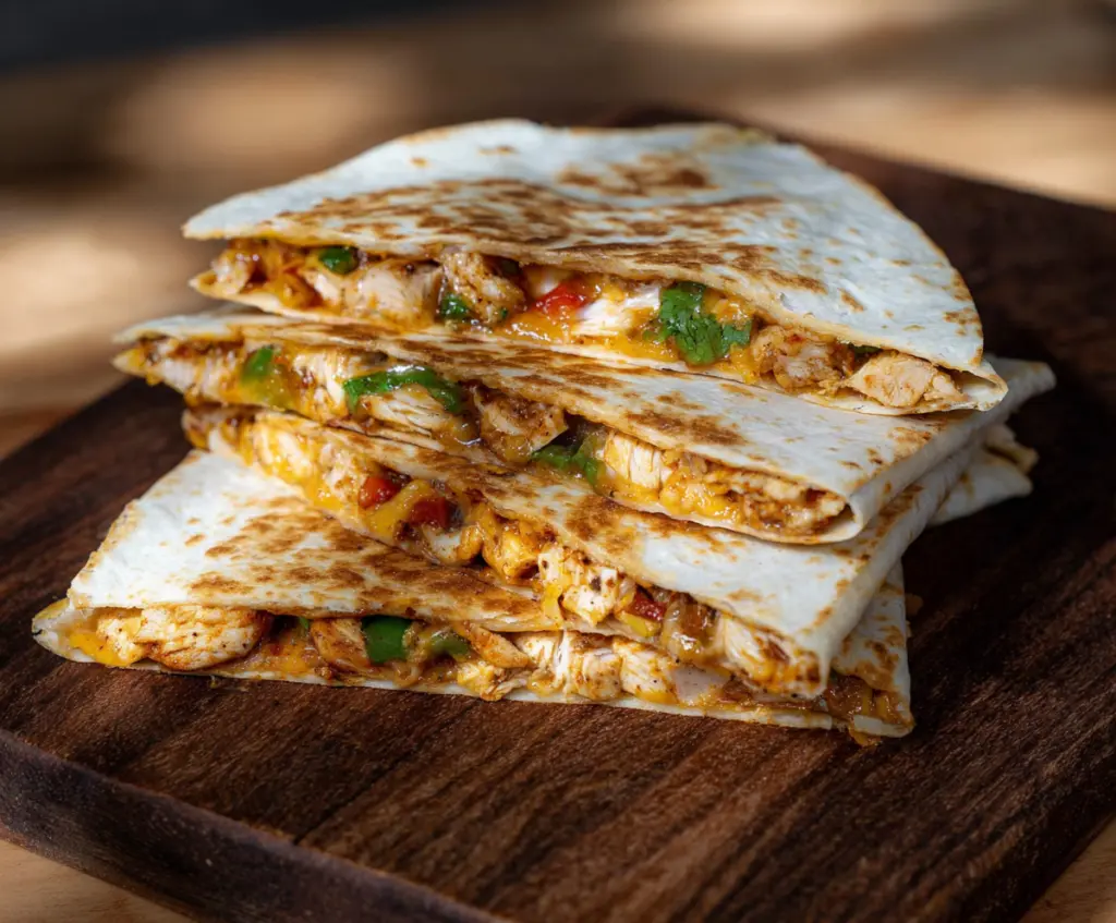 Delicious Southwest Chicken Quesadillas filled with grilled chicken, cheese, and colorful peppers.