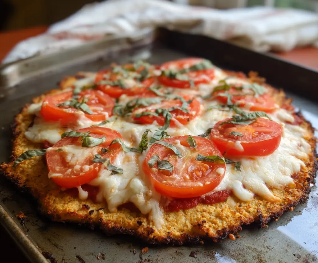 Delicious homemade cottage cheese pizza crust ready to be topped and baked.