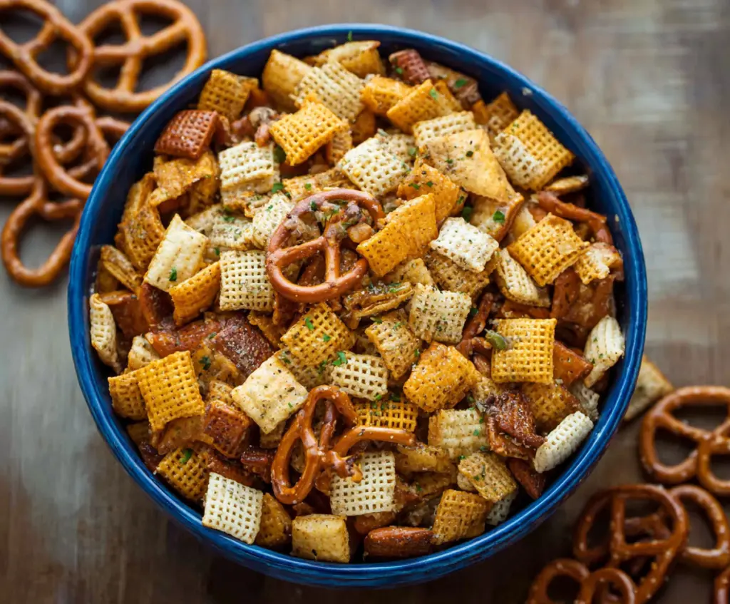 Delicious homemade Ranch Chex Mix with crunchy cereal and savory seasoning