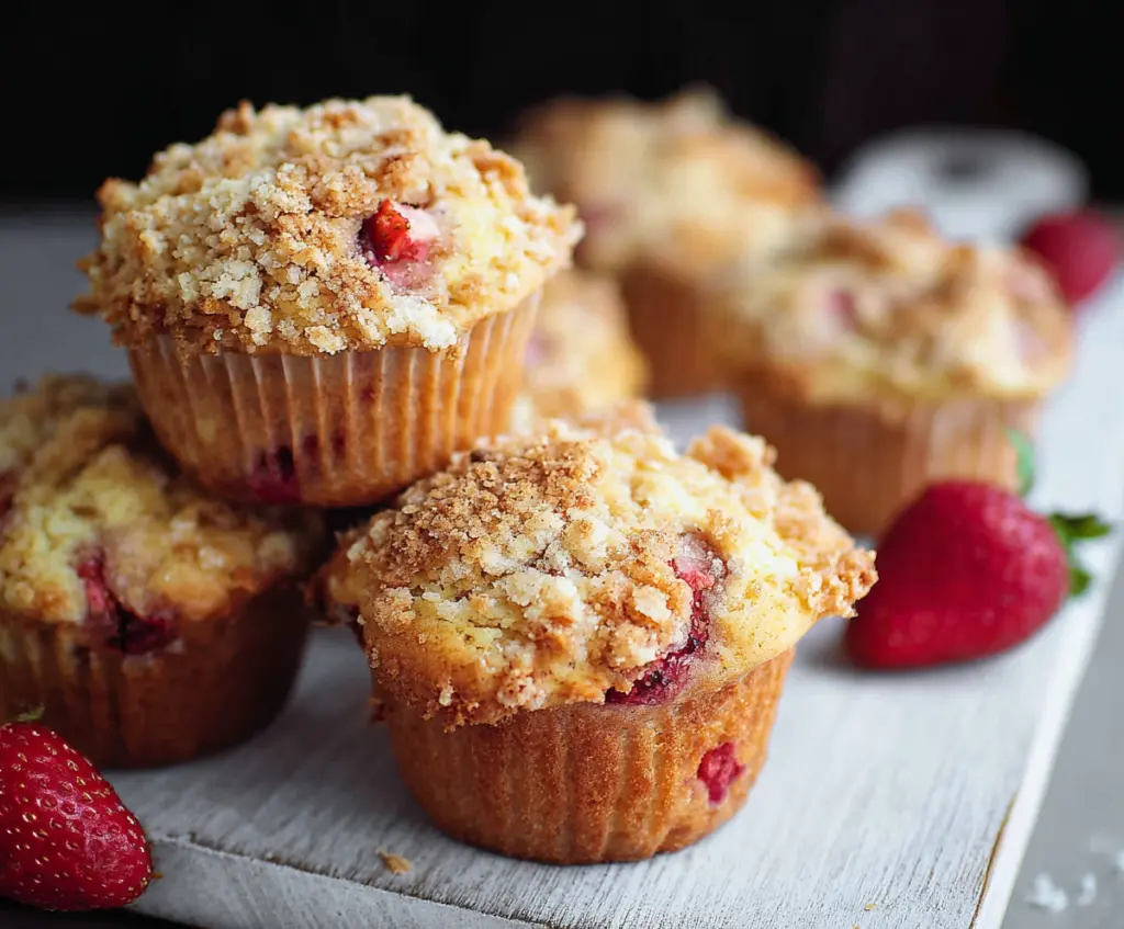 Delicious rhubarb strawberry muffins fresh out of the oven, perfect for breakfast or snacks.
