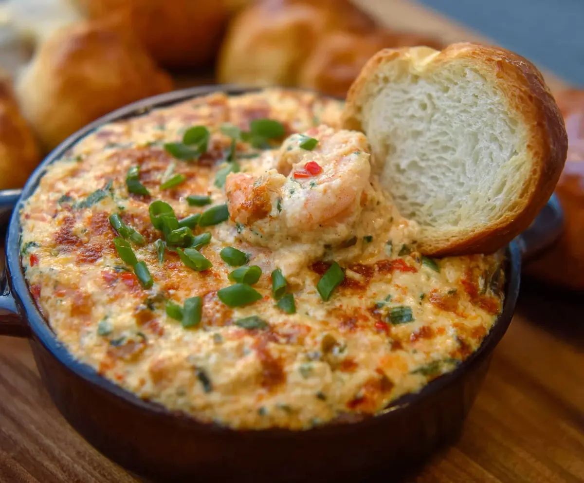 Delicious Spicy Louisiana Shrimp Dip served with crispy chips for a flavorful appetizer.