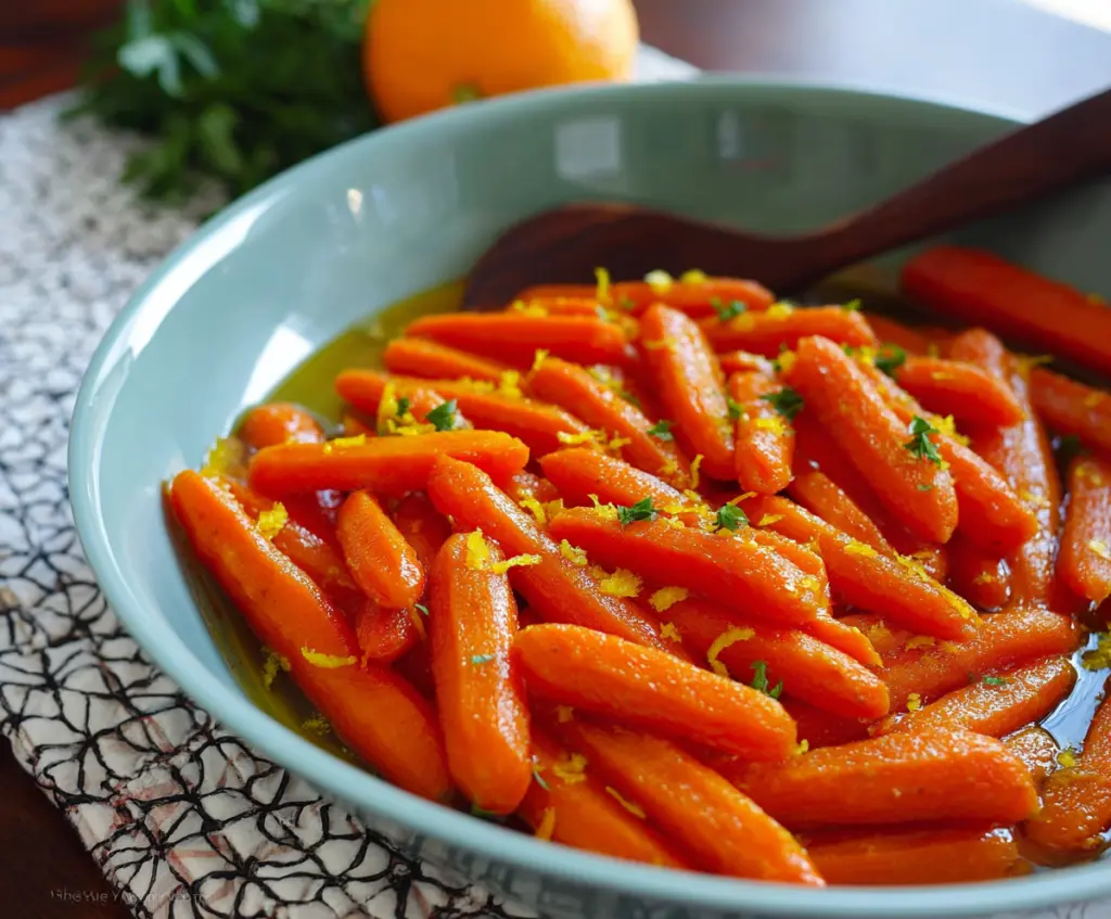 Delicious glazed carrots with orange and ginger garnished on a plate for a vibrant vegetarian dish