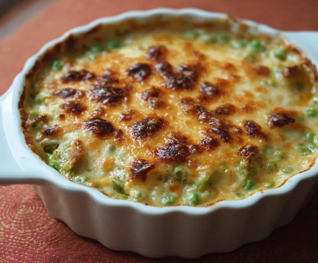 Delicious Au Gratin Creamed Peas garnish for a savory side dish