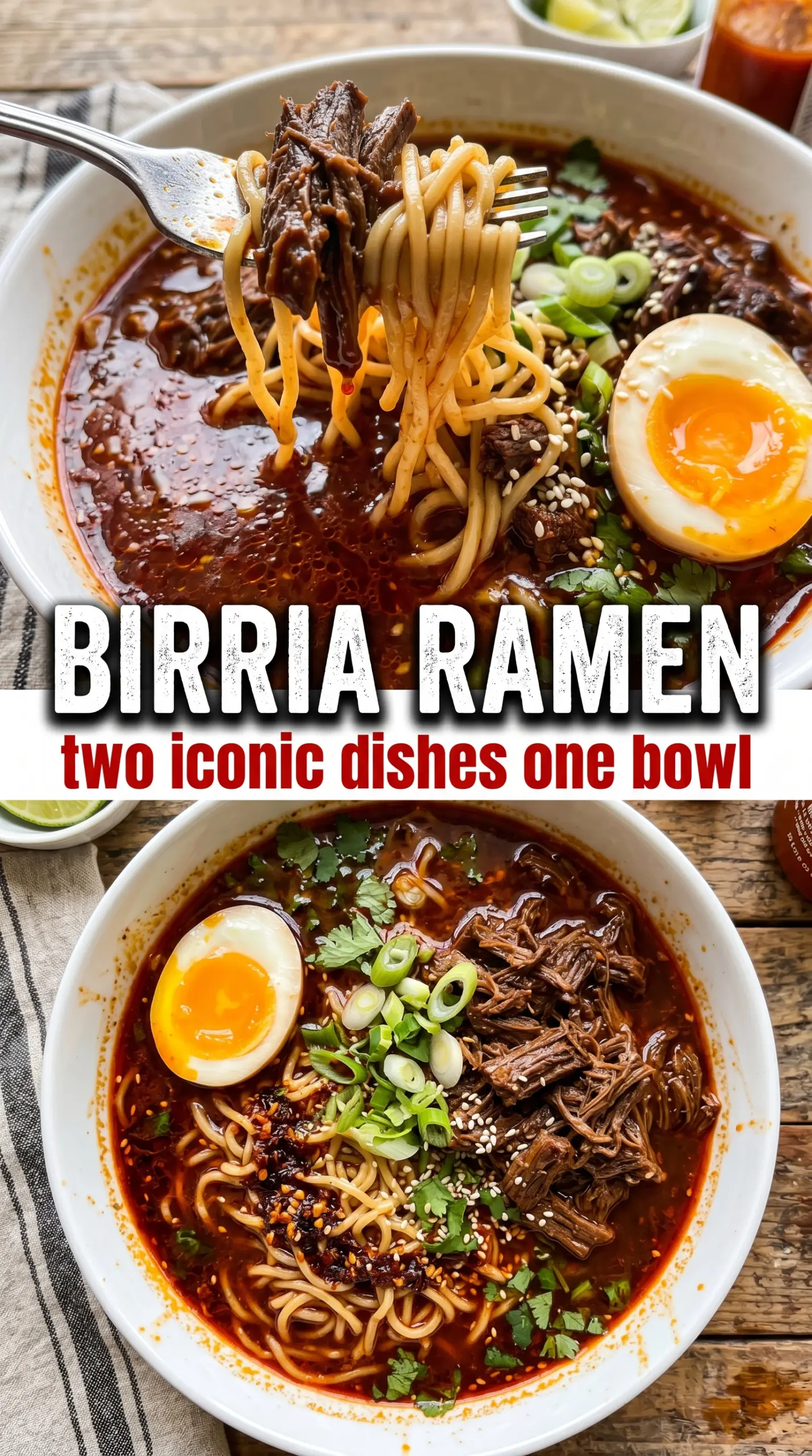 Birria Ramen rich broth, tender noodles, vibrant toppings