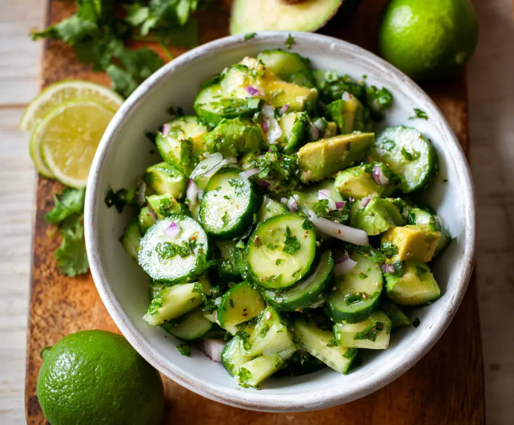 Fresh Cilantro Lime Cucumber Salad with Creamy Avocado for a Refreshing Healthy Meal