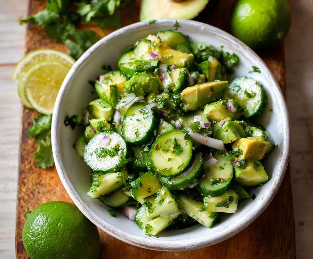 Fresh Cilantro Lime Cucumber Salad with Creamy Avocado for a Refreshing Healthy Meal