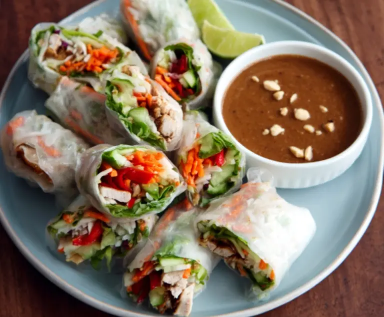Pork Spring Rolls With Peanut Lime Sauce
