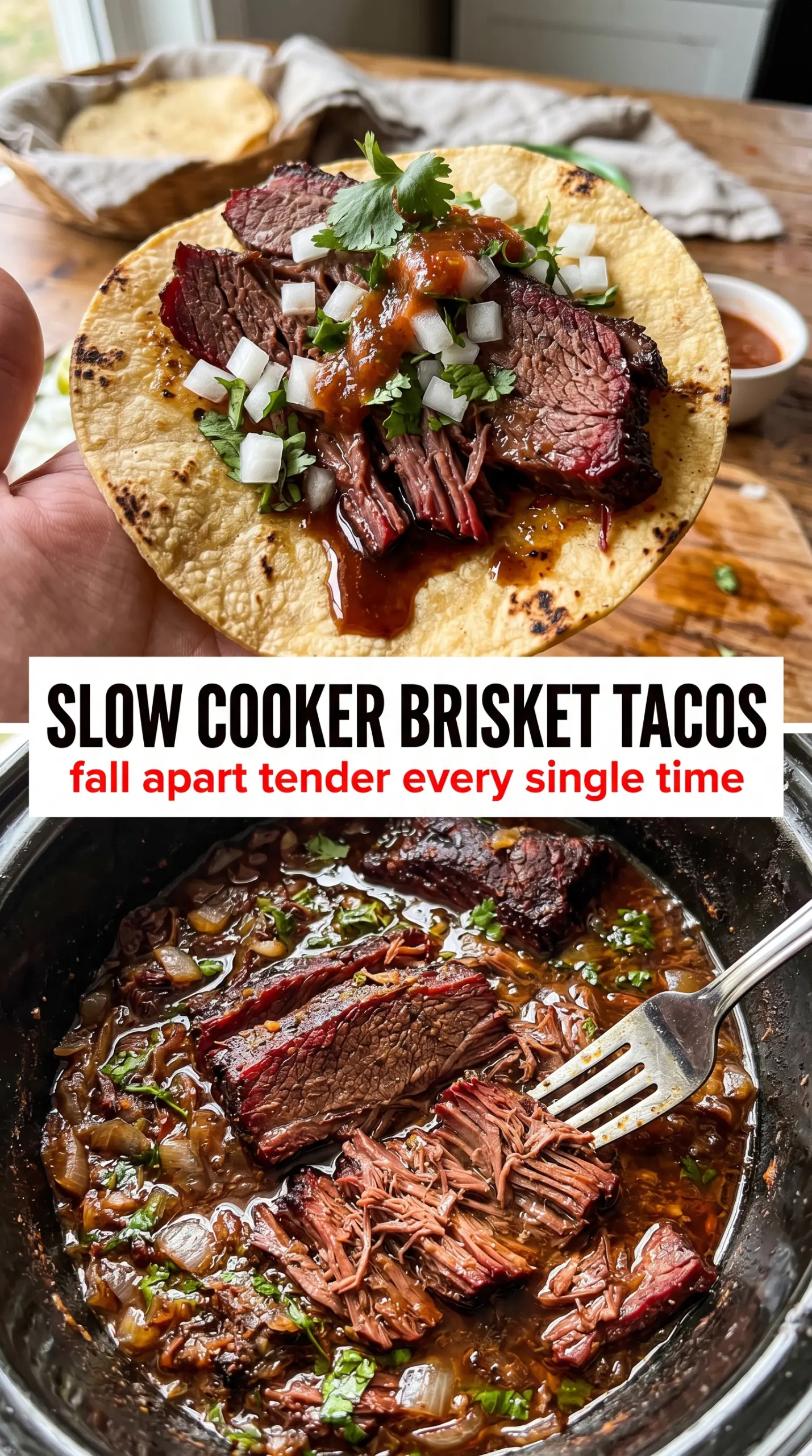 Slow Cooker Brisket Tacos tender shredded smoky