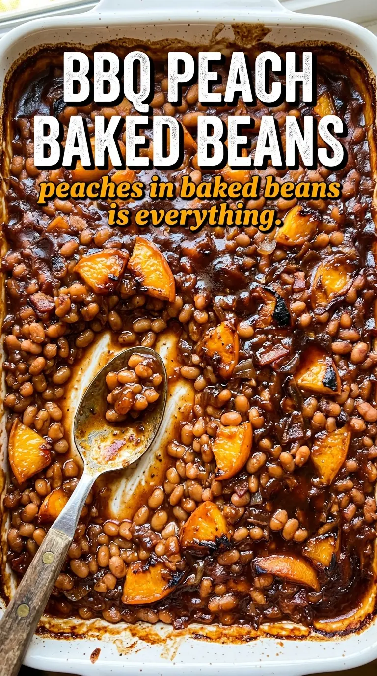BBQ Peach Baked Beans glossy smoky sweet