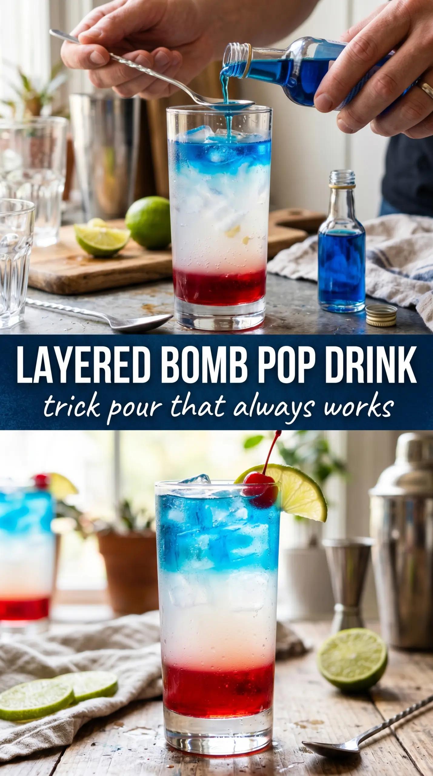 Bomb Pop Cocktail layered patriotic red white blue