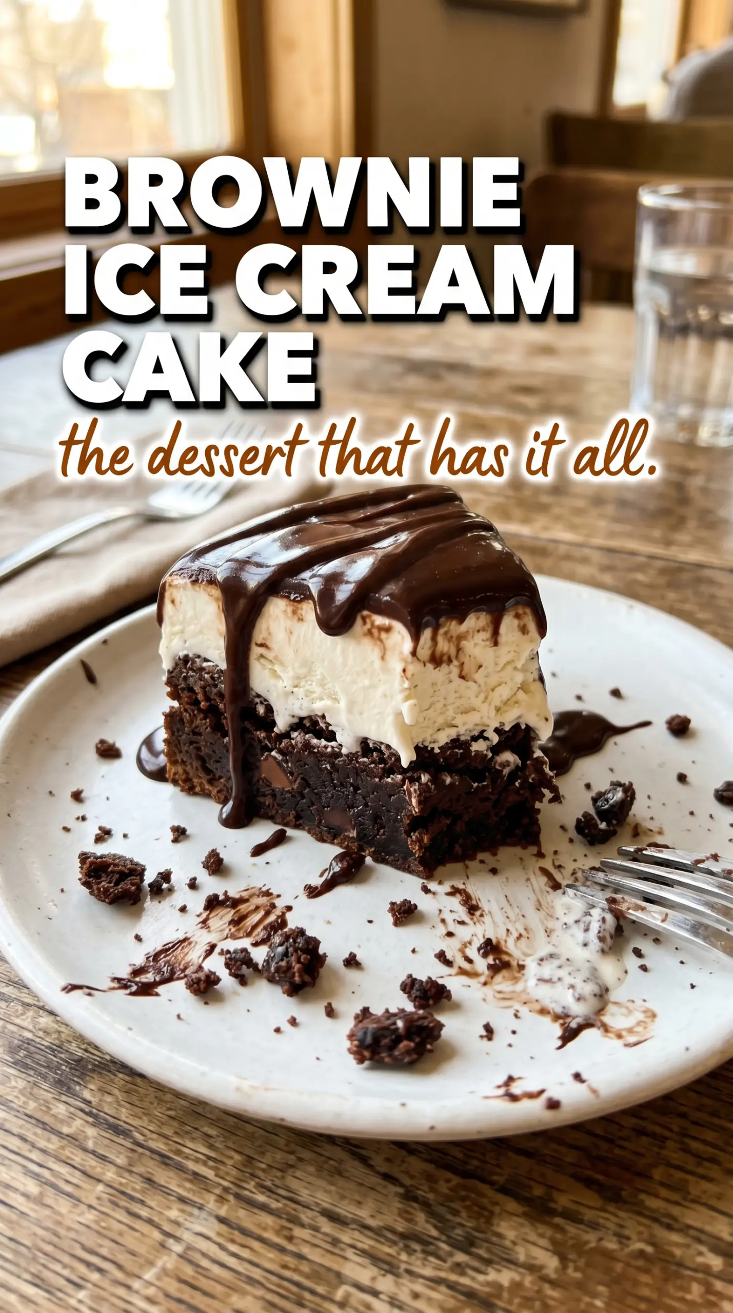 Slice of layered ice cream cake on a plate