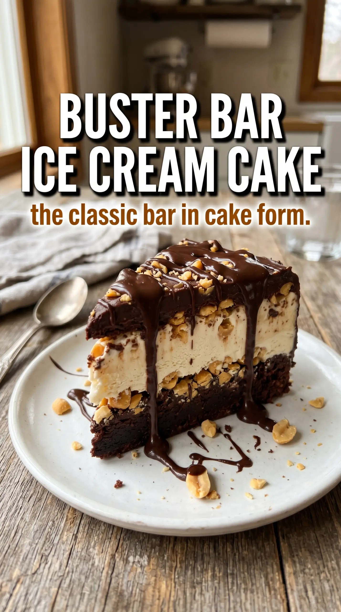 Slice of layered ice cream cake on a plate