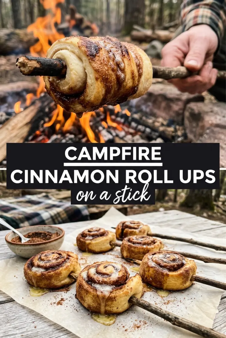 Campfire Cinnamon Roll Ups On A Stick