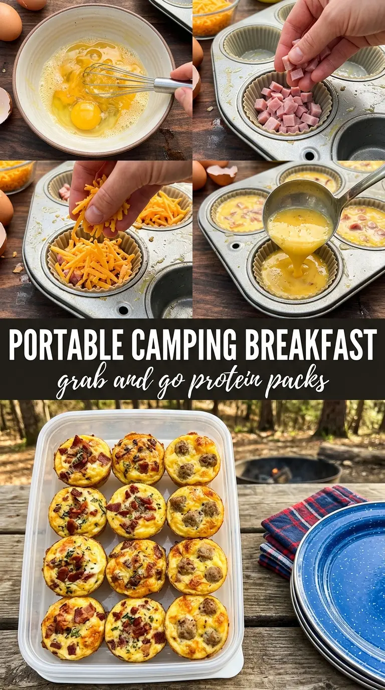 Campfire Egg Cups with Ham golden baked, portable breakfast