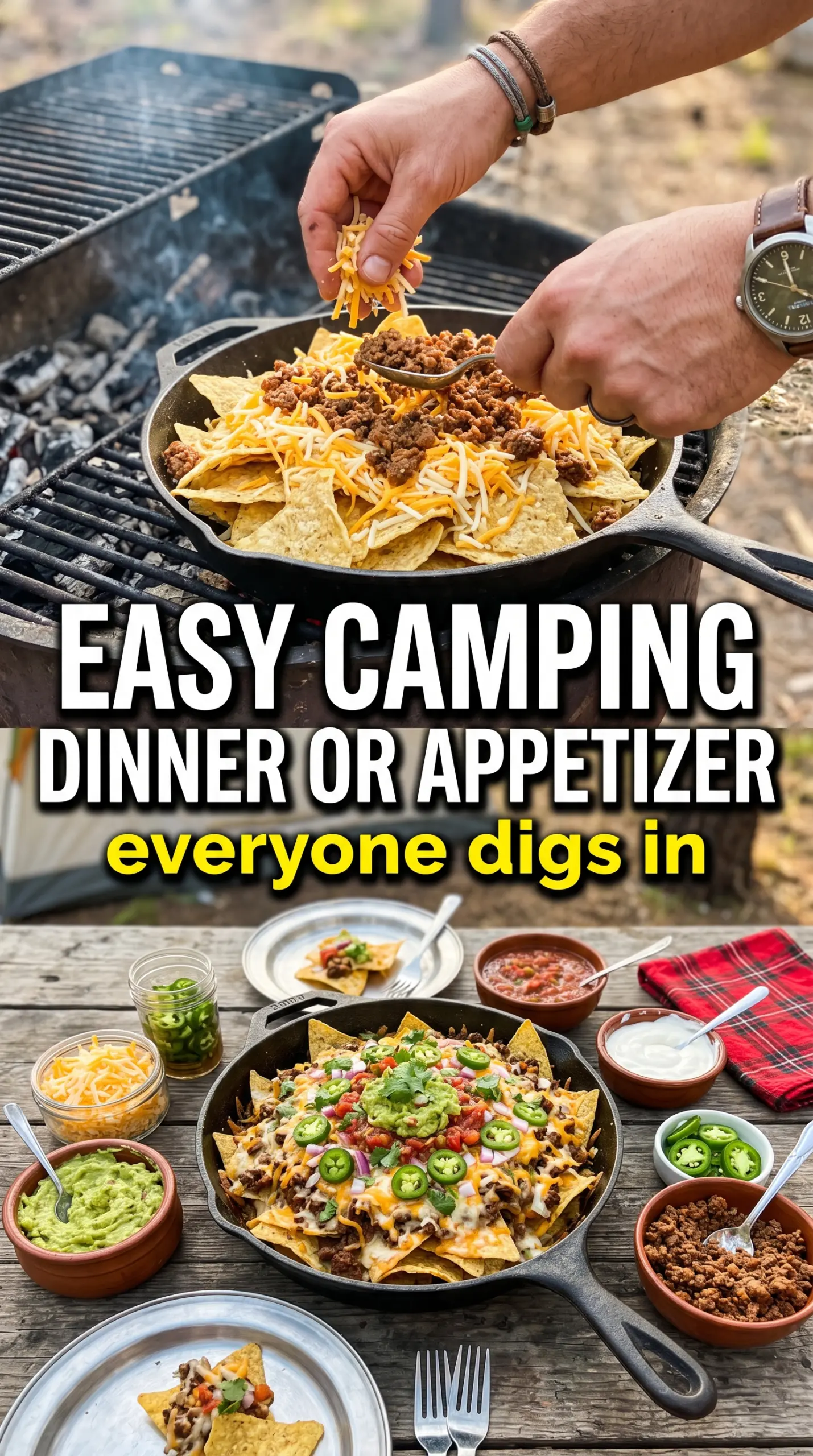 Campfire Nachos Supreme loaded cheesy skillet