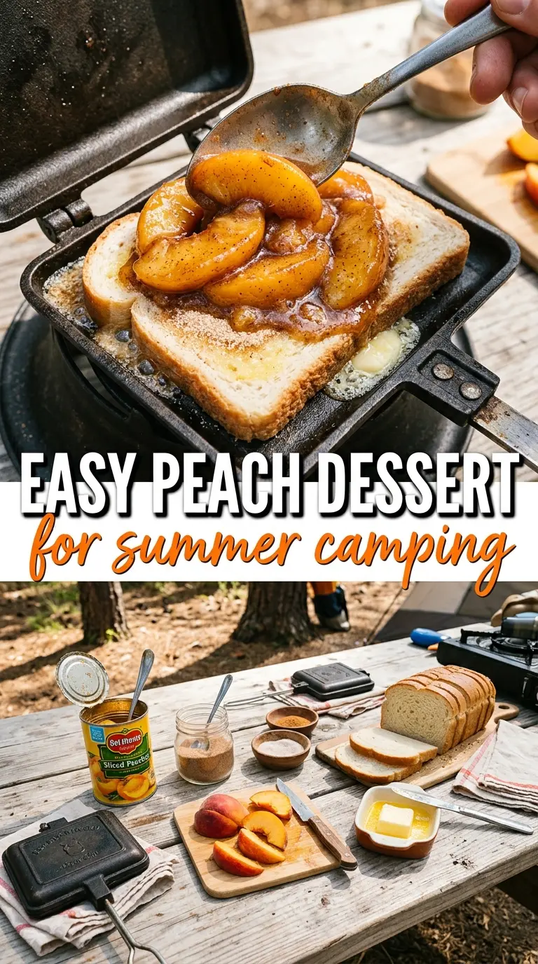 Campfire Peachies peach pie iron dessert, golden toasted, campfire treat