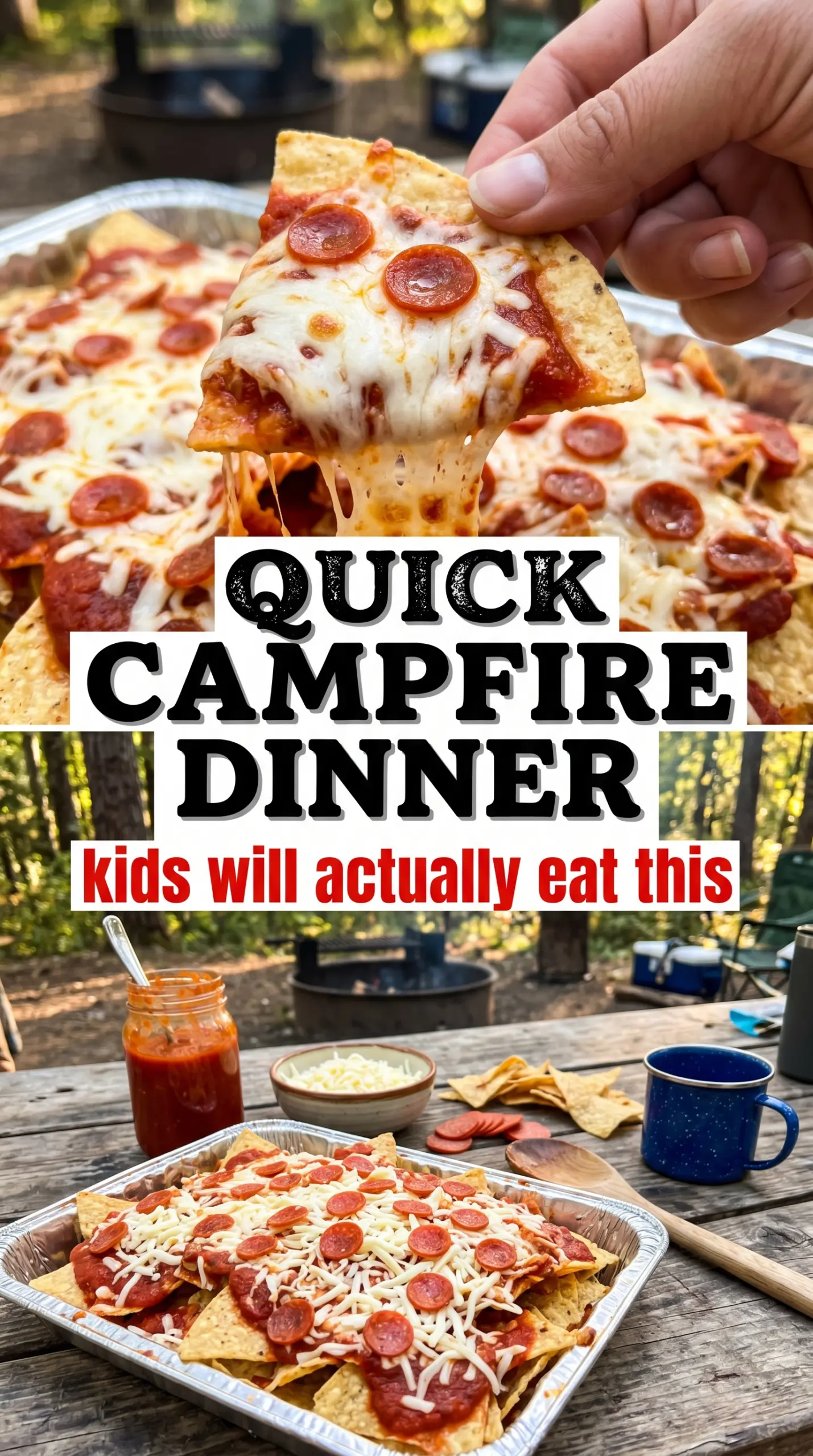 Campfire Pizza Nachos melted cheesy pepperoni