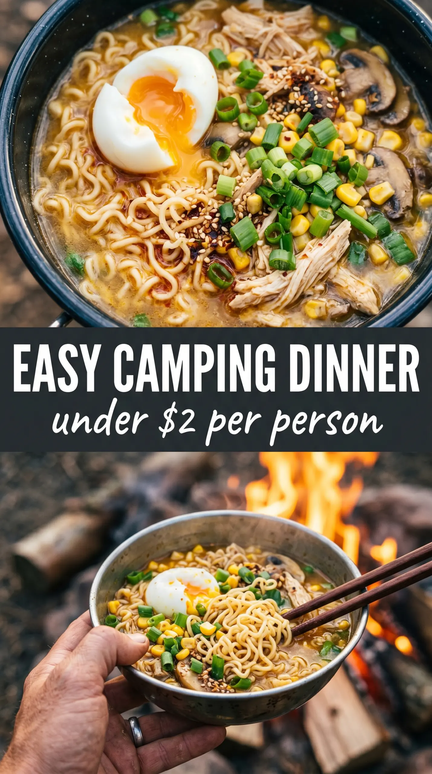 Ramen While Camping steaming savory campfire