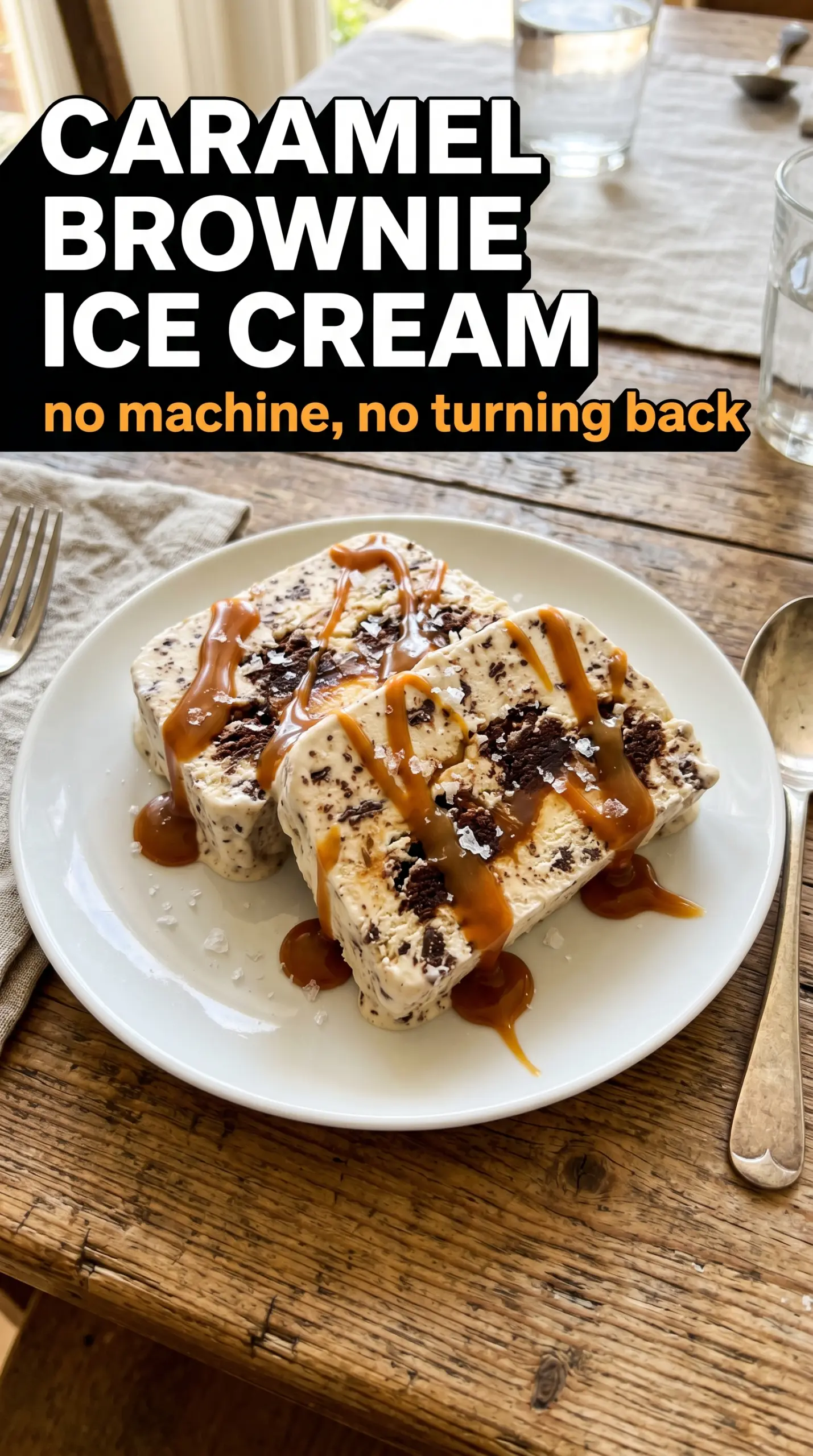 Caramel Brownie No-Churn Ice Cream fudgy caramel swirls