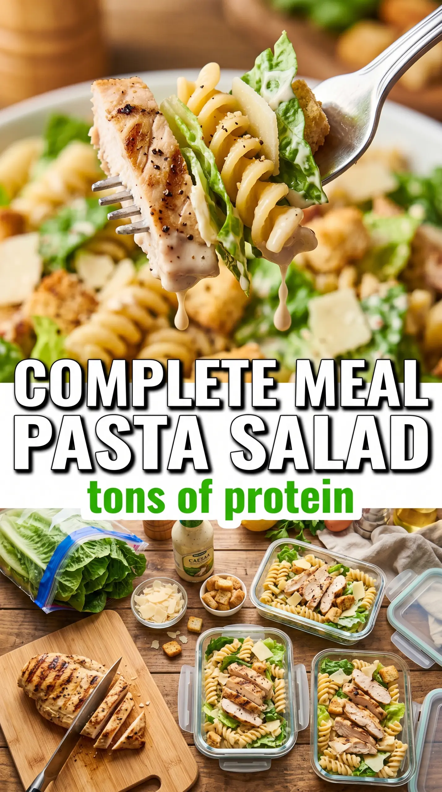 Chicken Caesar Pasta Salad creamy crunchy
