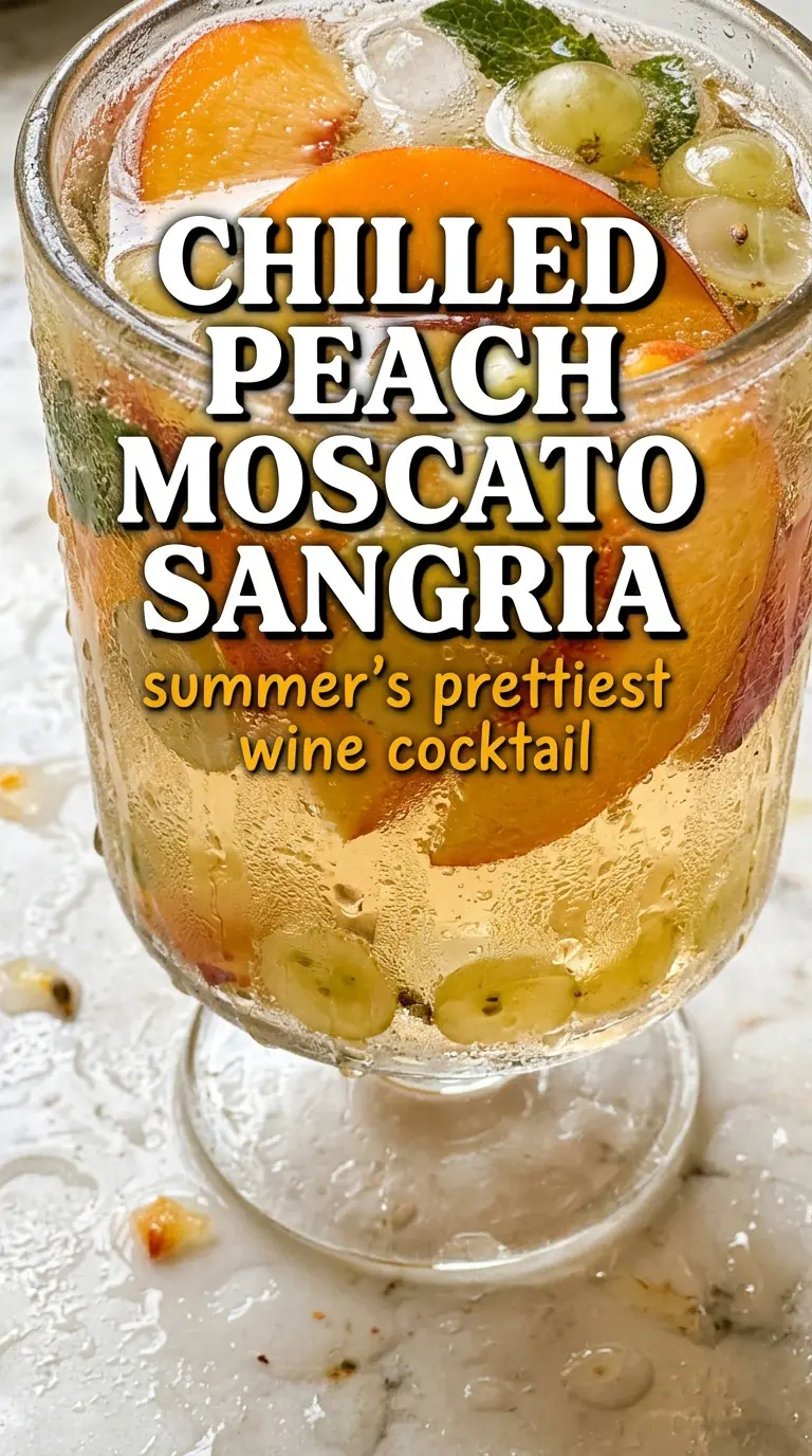 Chilled Peach Moscato Sangria golden fruit-laden