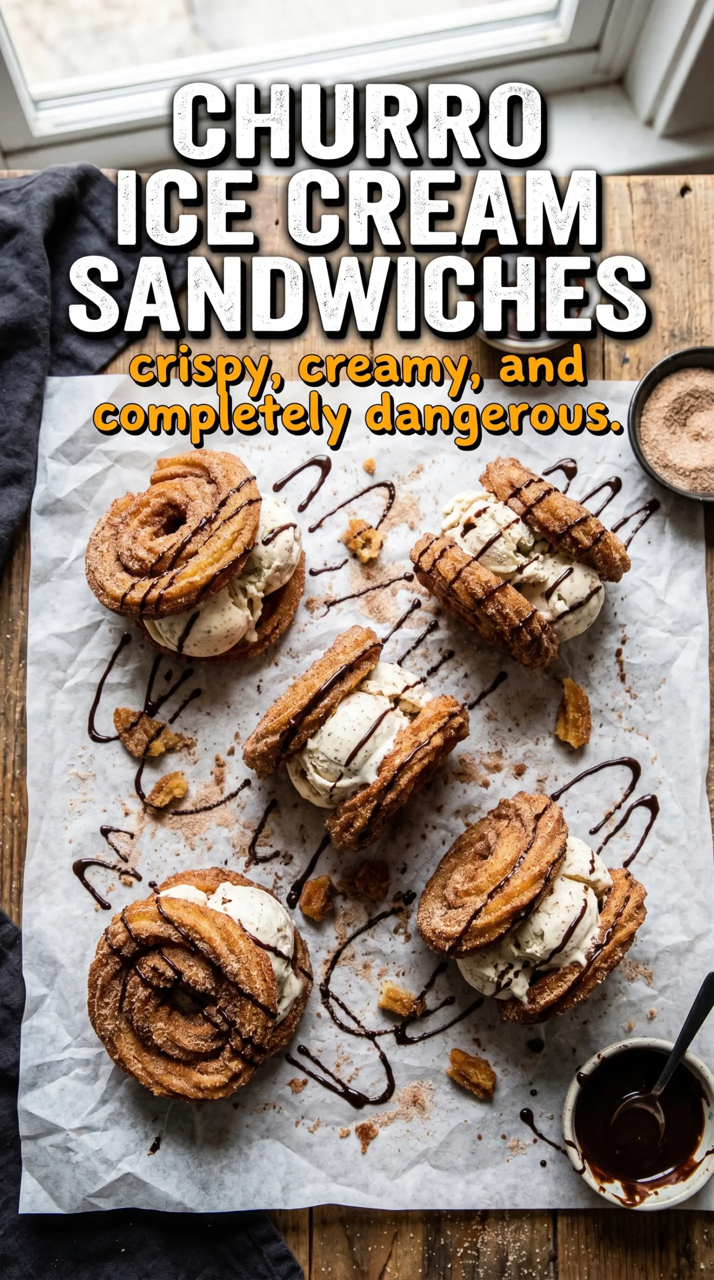 Churro Ice Cream Sandwiches golden cinnamon-sugar