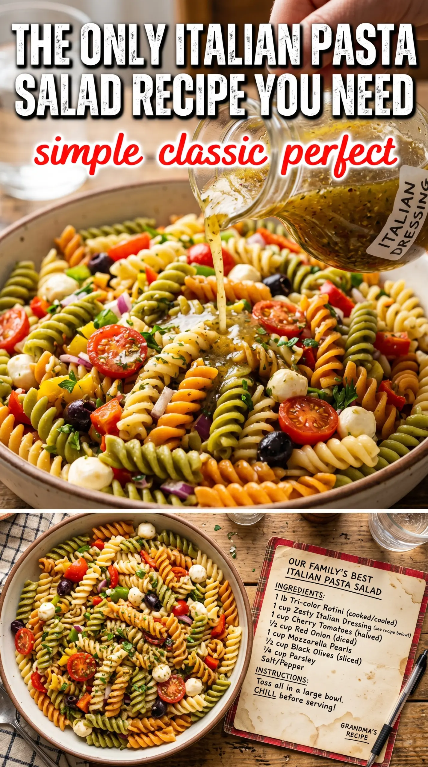 Classic Italian Pasta Salad, pepperoni mozzarella vegetables