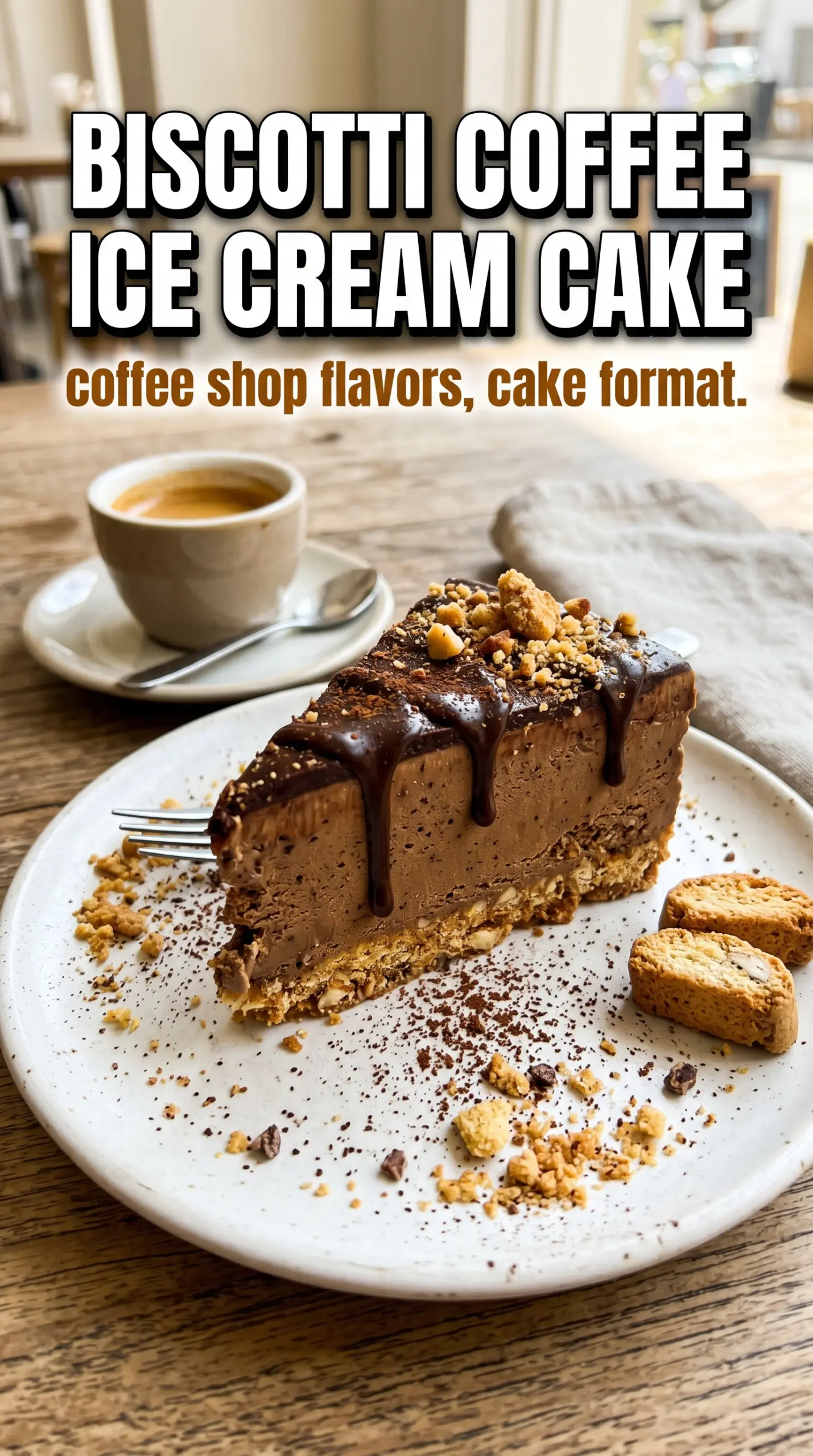 Crushed Biscotti and Coffee Ice Cream Cake coffee biscotti frozen dessert