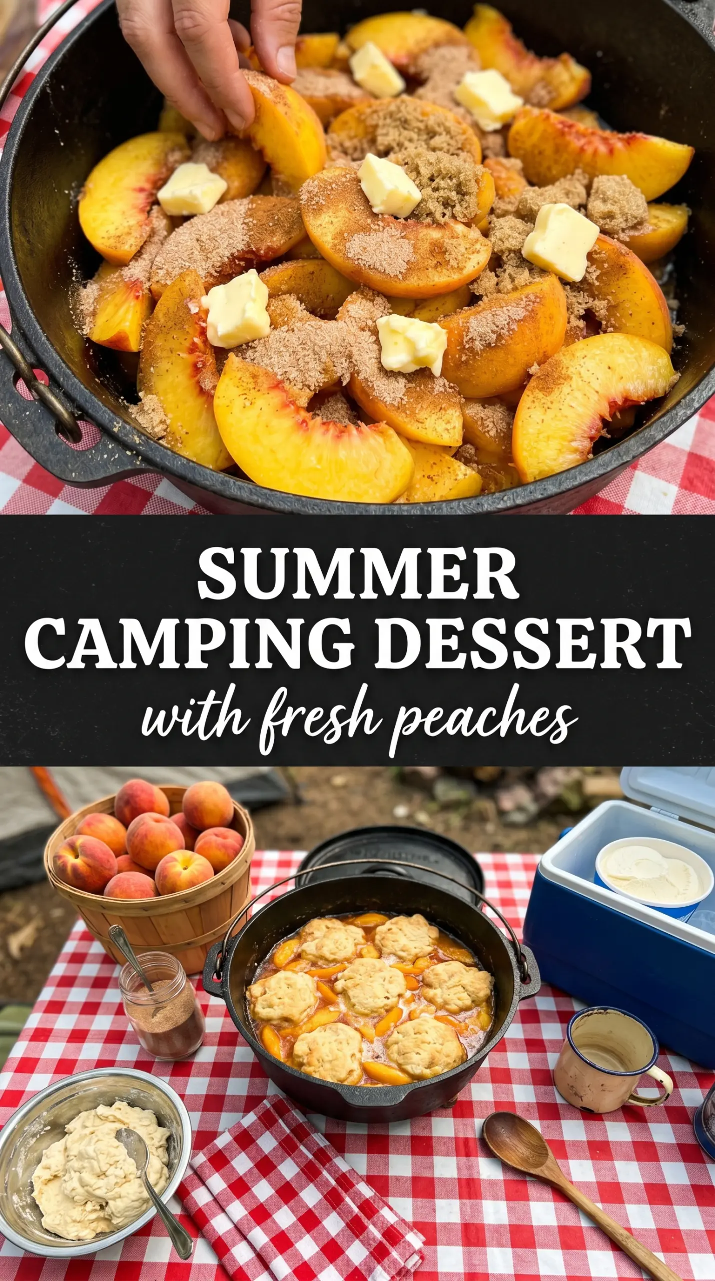 Dutch Oven Peach Cobbler golden bubbling
