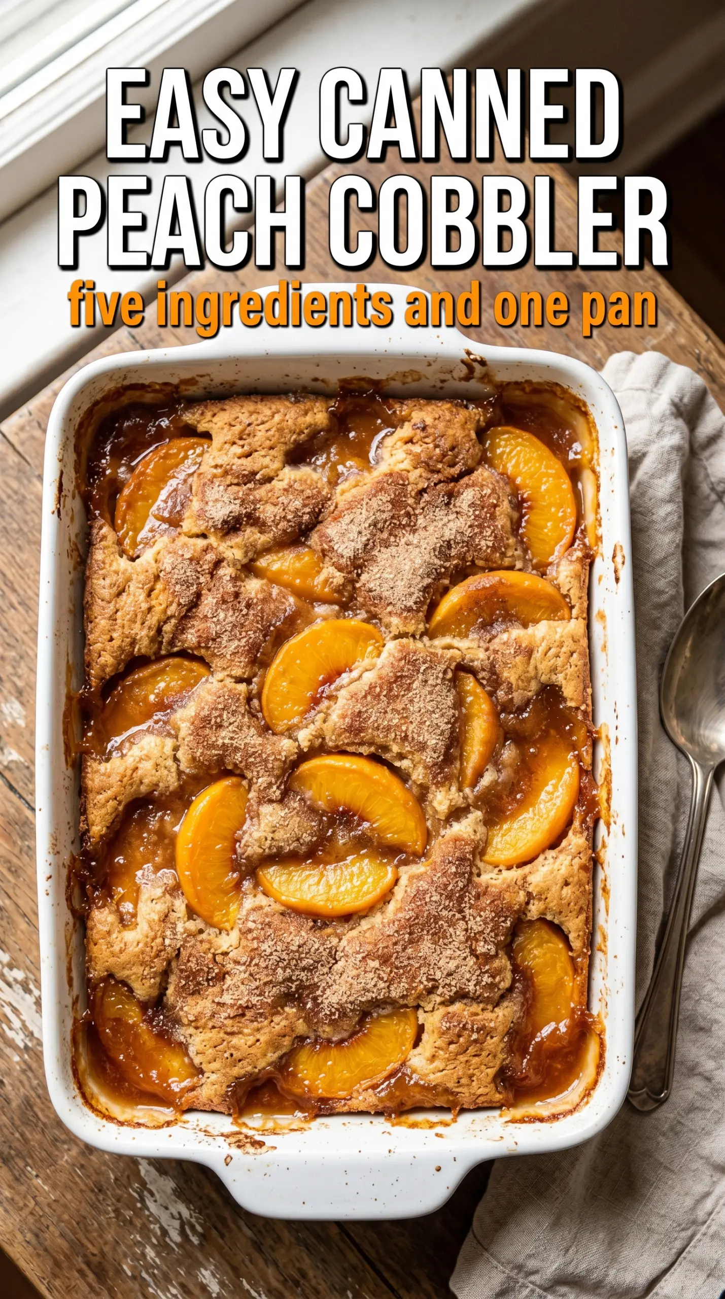 Easy Peach Cobbler with Canned Peaches golden syrupy