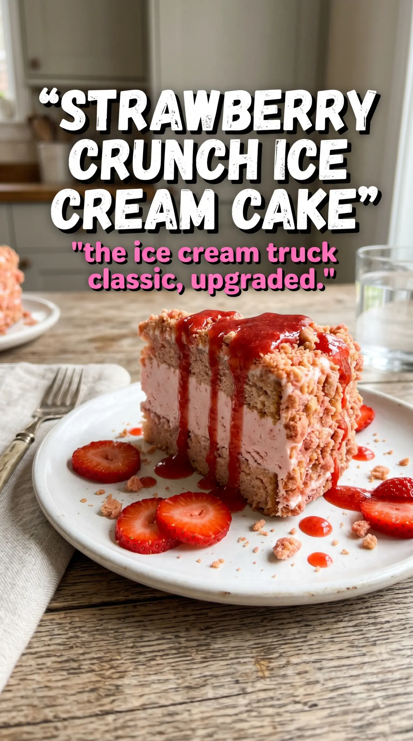 Slice of layered ice cream cake on a plate