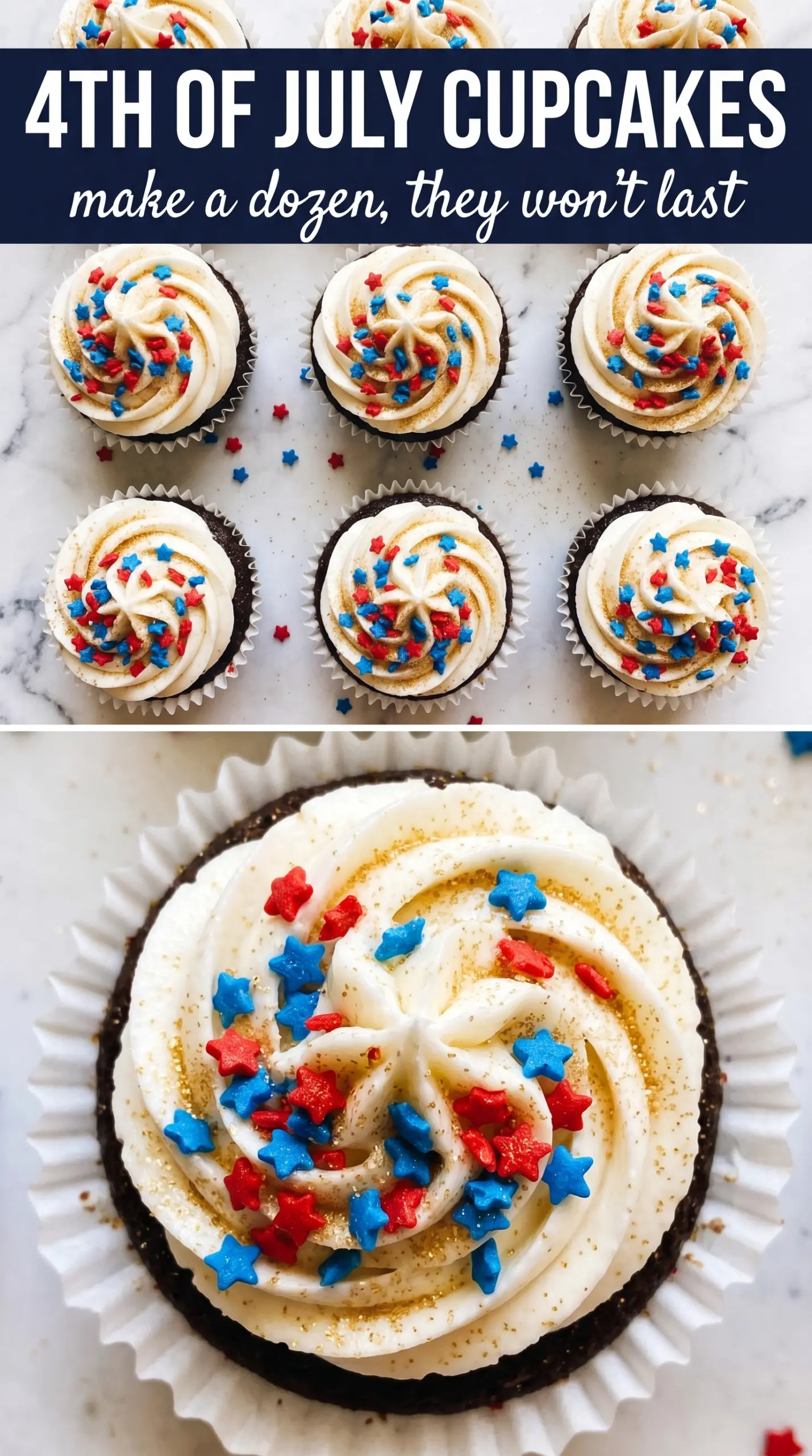 Fireworks Cupcakes red white blue buttercream sparkler picks